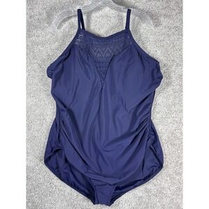 RAVEN 24 Navy Blue Crochet Halter One Piece Swimsuit Style 677512